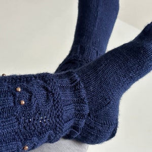 Hand knitted Nordic socks - Owl print - Wool socks - Boot socks - Cozy socks - Nordic socks - Beaded socks - Socks from Finland - Bird socks