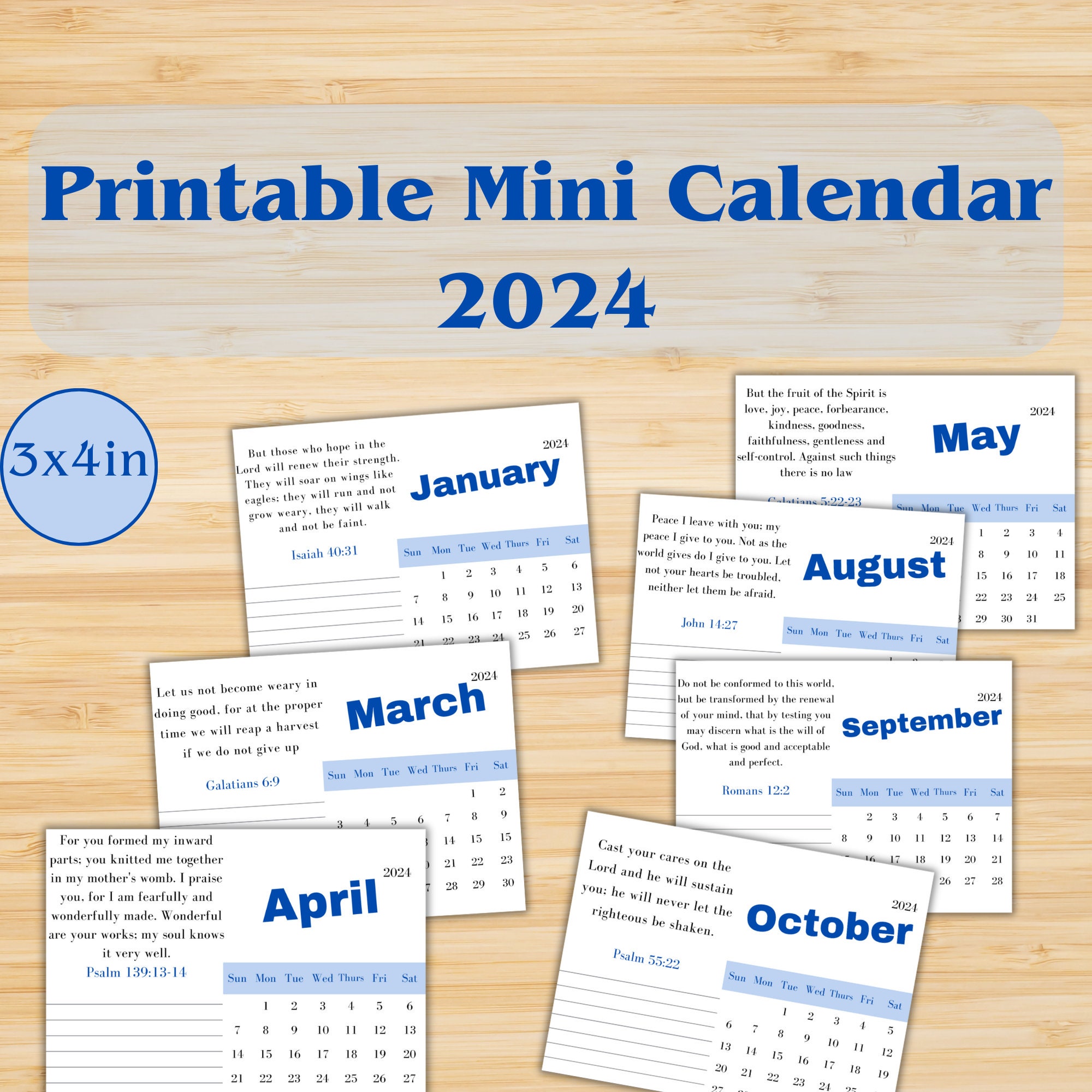 Bible Verses Cards Calendar 2024, 3 X 4in Monthly Scripture Printable ...