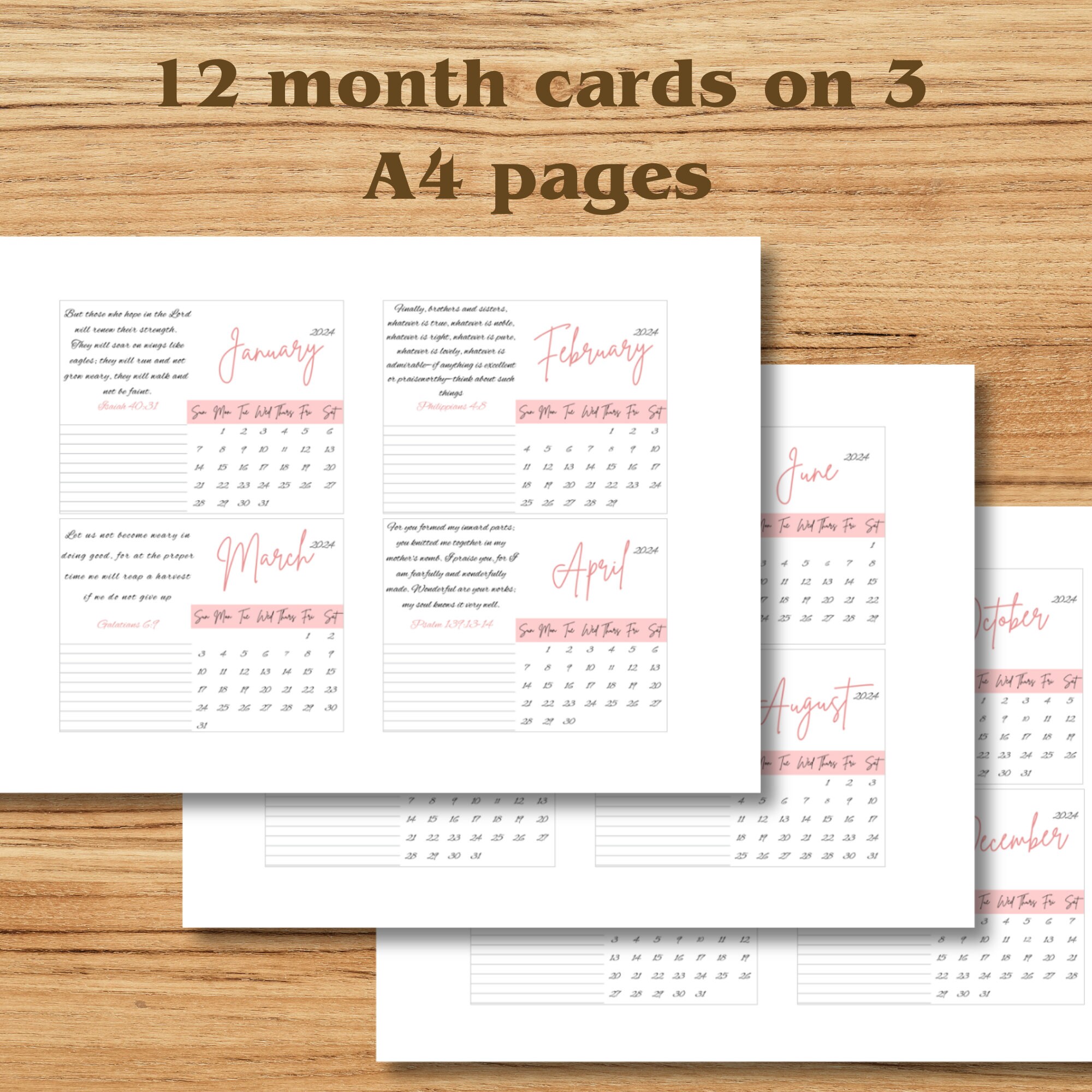 Bible Verses Cards Calendar 2024, 3 X 4in Monthly Scripture Printable ...