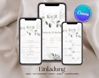 Greenery Wedding Invitation – Eucalyptus Canvas Template • Watercolor Wedding Invitation • Editable Digital Invitation • Instant Download