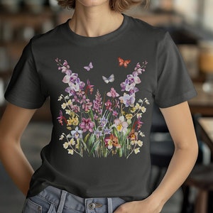 Orchids Pressed Flowers T-Shirt Boho Orchids Cottagecore Shirt Orchid Collection Garden Lover Oversized Vintage Botanical Tee Mothers Day