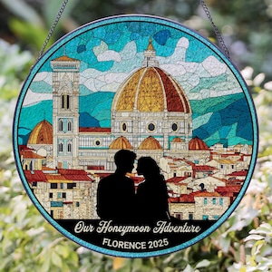 Couple&#39;s Personalized Stained Glass Suncatcher Travel Memories Florence Custom Gift for Traveler Firenze Honeymoon Italian Vacation Custom