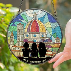 Personalized Stained Glass Suncatcher Travel Memories Florence Custom Gift for Traveler Firenze Honeymoon Italian Vacation Custom Girls Trip