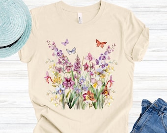 Orchid Collection Garden Lover Orchids Pressed Flowers T-Shirt Boho Orchids Cottagecore Shirt  Oversized Vintage Botanical Tee Mothers Day