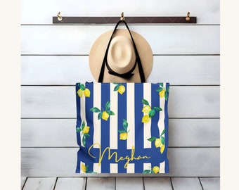 Custom Vacation Beach Tote Bag - Personalized Italian Lemons Beach Bag, Bachelorette Party, Honeymoon, Graduate Travel Gift for mom