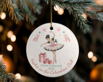 Adorno de Cascanueces de Muñeca Columbine, Regalo de Navidad de Muñeca de Ballet Personalizado, Recuerdo de Cerámica de Muñeca Arlequín Personalizado, Decoración Navideña de Bailarina