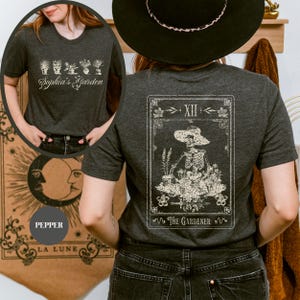 Chemise unisexe personnalisée de tarot de jardinier urbain pour Halloween cosplay t-shirt de jardinage urbain carte de tarot personnalisée Haloween pour amateur de plantes cadeau pour lui