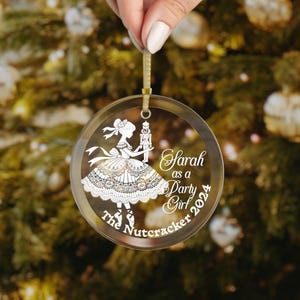 Personalized Nutcracker Party Girl Glass Christmas Ornament, Nutcracker Ballet Custom Party Girl Ballerina Personalized Nutcracker Gift