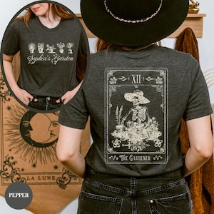 T-shirt personnalisé carte de tarot plantes vintage Illustration botanique t-shirt personnalisé recto verso impression cadeau amoureux des plantes Illustration verdure