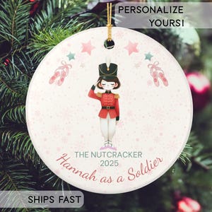 Kundenspezifische Nussknacker-Soldat-Ballerina-Weihnachtsverzierung Personalisierte Rolle Ballet Company Grüße Doppelseitiges Ballett-Geschenk