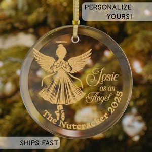Personalisierter Nussknacker Engel Glas Weihnachtsverzierung, Nussknacker Ballett Kundenspezifischer Engel Ballerina Personalisiertes Weihnachtsnussknackergeschenk