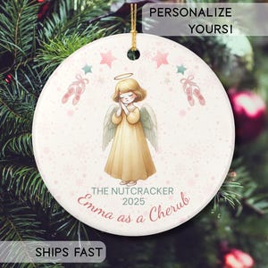 Kundenspezifische Nussknacker-Engel-Weihnachtsverzierung personifizierte Vorder- / Rückseiten-Ballerina-Name, Rolle Ballet Company-Grüße doppelseitiges Ballett-Geschenk