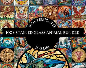 100+ Stained Glass Bundle, Stained Glass Animal Bundle, High-Resolution, Commercial Use, Digital Download, Digital Paper, Gift for Her