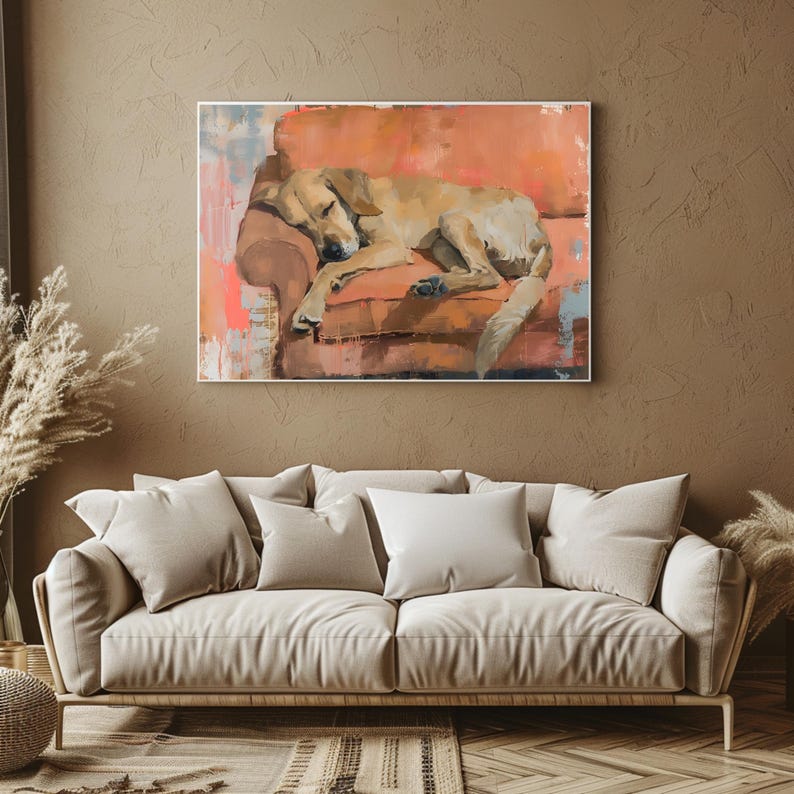Sleeping Dog Wall Art, Dog Vintage Wall Art, Dog Drawing, Farmhouse Poster, Dog Gift, Funny Dog Poster, Animal Print, Animal Lovers, AI image 2