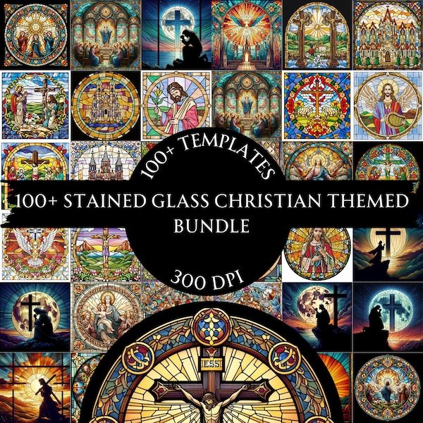 Christian Stained Glass Bundle, Christmas Ornaments, Colorful Cristian Stained Glass Print Design, DIY Stain Plass Pattern, Religious