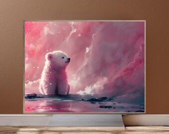 Decoración de pared de osos, arte de osos polares, linda impresión de osos, decoración ecléctica para guarderías, linda decoración para guarderías, animales para guarderías, amantes de los animales, linda impresión, AI