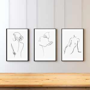 Woman Line Drawing Art Print Set of 3, Female Print Poster, Woman Body Abstract Line Art, One Line Art, Bedroom Wall Decor, Digital Download