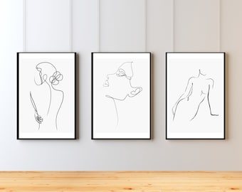 Woman Line Drawing Art Print Set of 3, Female Print Poster, Woman Body Abstract Line Art, One Line Art, Bedroom Wall Decor, Digital Download