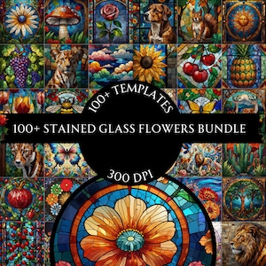 100+ Stained Glass Bundle PNG ,Nature Stained Glass ,Digital Papers, High Resolution, Glass Sublimation, Seamless Patterns, Commercial Use