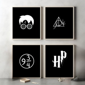 Wizard School Nursery Set of 4, Wizard School Poster, Vintage Poster, Magic Posters Digital Print, Wizard Room Decor, Instant Download