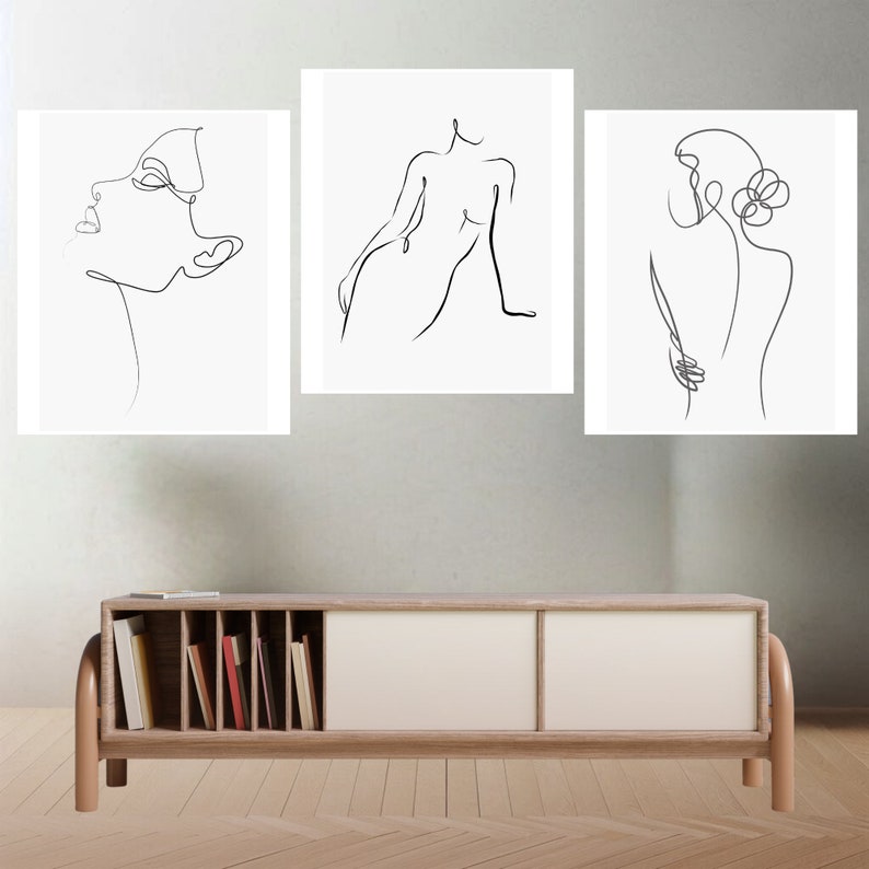 Woman Line Drawing Art Print Set of 3, Female Print Poster, Woman Body ...
