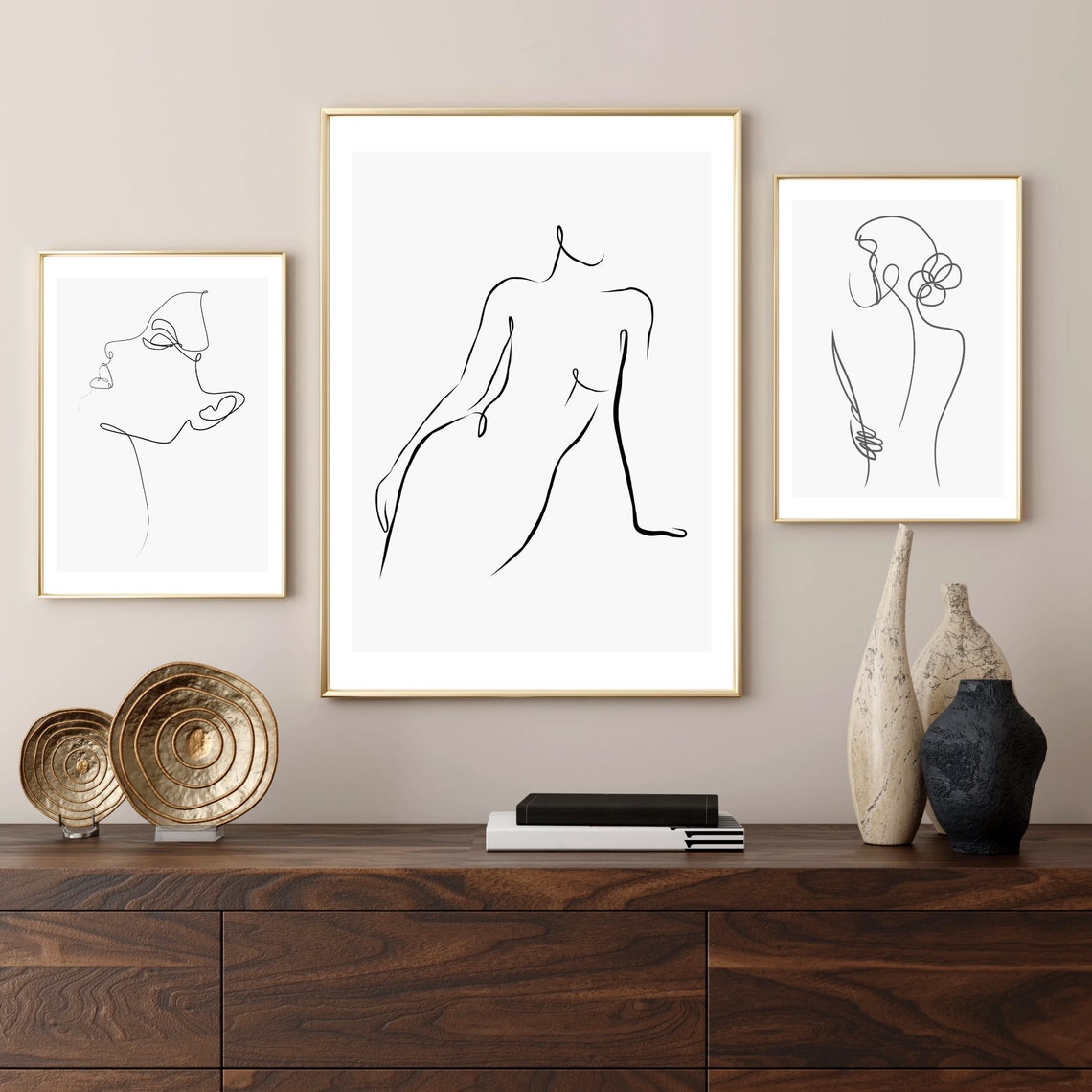 Woman Line Drawing Art Print Set of 3, Female Print Poster, Woman Body ...
