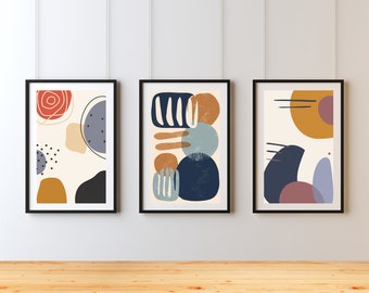 Boho Abstract Wall Art, Watercolor Shapes  Wall Art, Geometric Print,Set of 3 Prints, Terracotta, Mid Century Modern Art, Digital Download