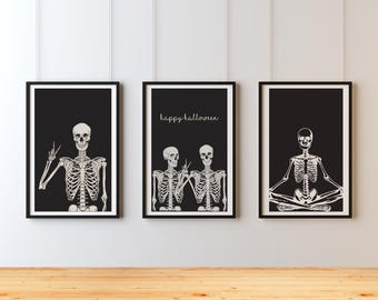 Skeleton Print Set of 3, Halloween Printable Wall Art,Funny Skeleton Poster, Halloween Skeleton Wall Art, Halloween Decor, Digital Download