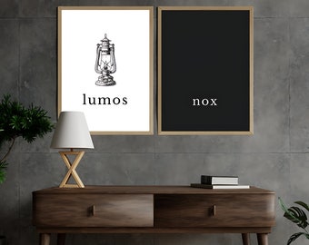 Wizard Lumos & Nox barnrumsset om 2, trollkarlsdekor, neutral barnrumsdekor, magiska trollkarlsskoletryck, barnrumsdekor, digital nedladdning