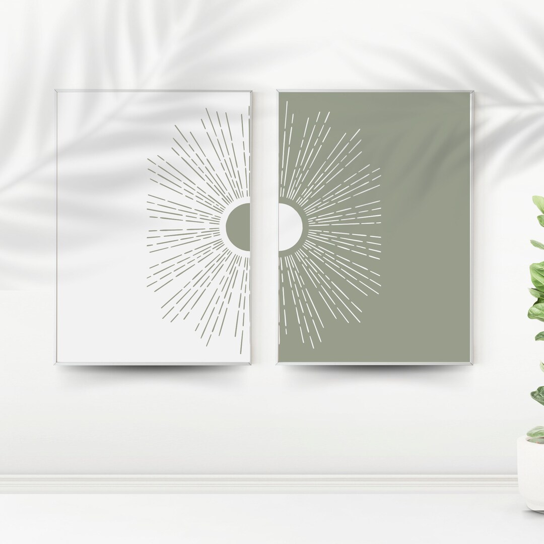 Neutral Wall Art Set of 2 Prints, Boho Wall Decor, Green Boho, Mid ...