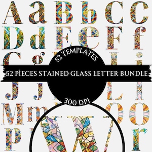 Stain Glass Alphabet Clipart Stain Glass Lettering, Simple Letters Stained Glass Patterns, High Resolution, Stain Glass Font Stained Glass