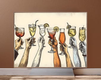 Cheers Art Print, Bar Cart Art Decor, Cheers Glass Print, Bar Wall Decor, Funny Alcohol Print, Kitchen Decor, Printable Wall Art, AI