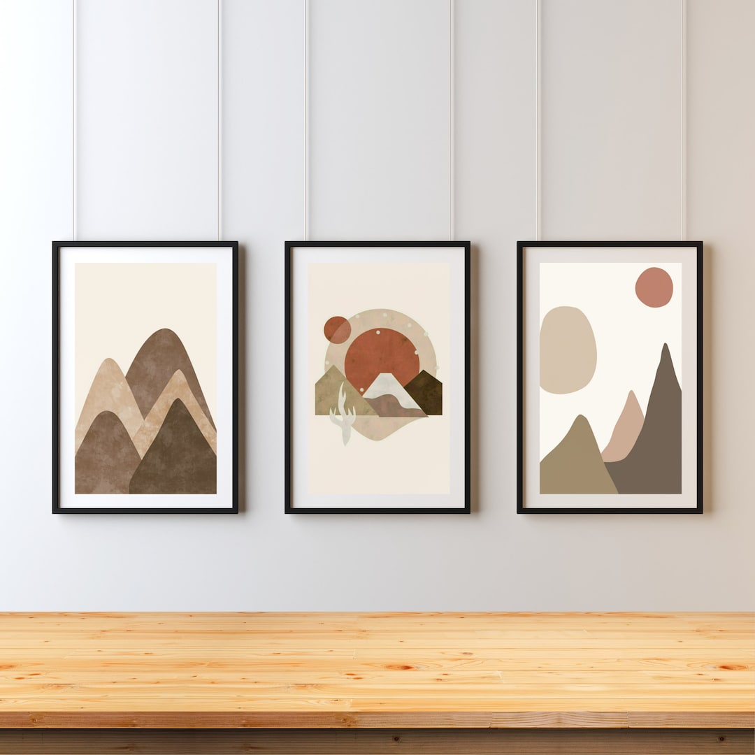 Boho Set of 3 Prints, Mid Century Modern Wall Art,beige Tones Poster ...