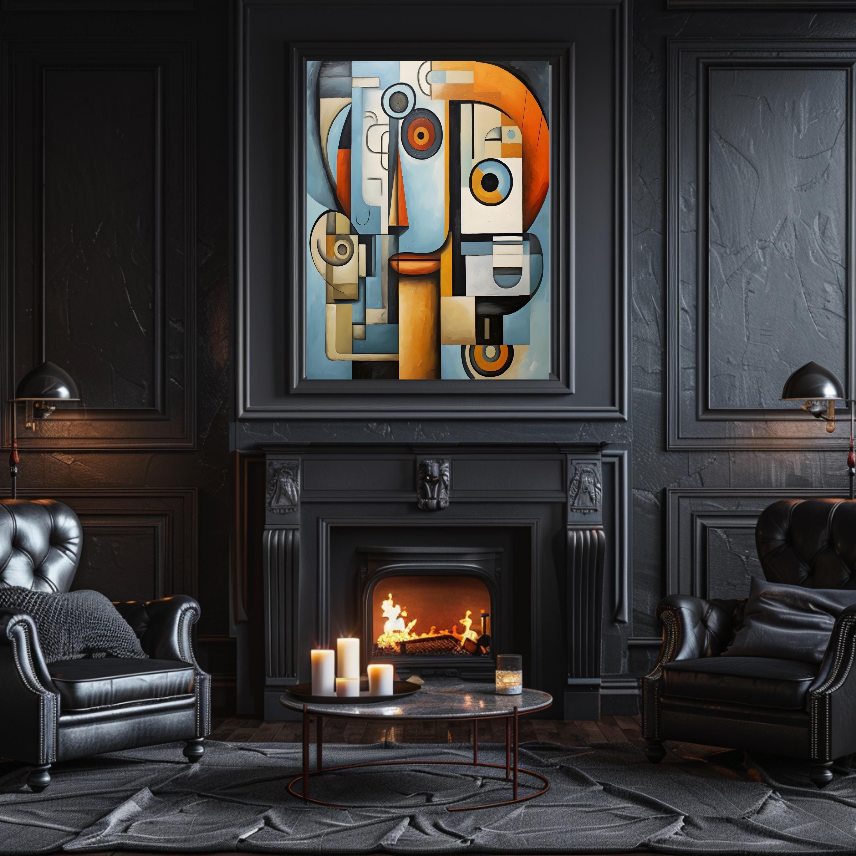 Cubism Inpso Cubism Face Wall Art, Modern Abstract Geometric Portrait, Surrealism ...