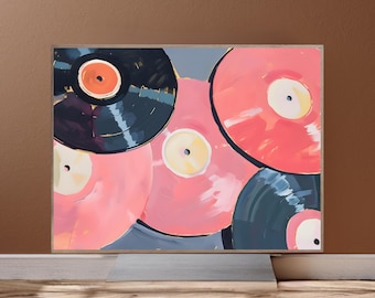 Pink Vinyl Record Wall Art, Retro Maximalist Eclectic Decor, Y2K Girly Print ,Trendy Retro Art Aesthetic, Music Poster,Music Lover Gift,AI