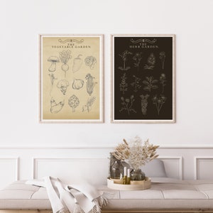 Vintage Kräutergarten Poster, Kräuter und Gemüse Drucke, Küchen Wand Kunst Set, Esszimmer, Wanddekoration, Food Sketch Art, Botanische Illustration
