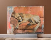 Sleeping Dog Wall Art, Dog Vintage Wall Art, Dog Drawing, Farmhouse Poster, Dog Gift, Funny Dog Poster, Animal Print, Animal Lovers, AI
