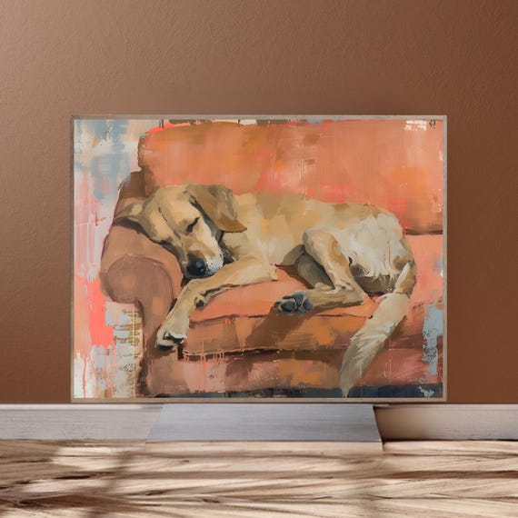 Sleeping Dog Wall Art, Dog Vintage Wall Art, Dog Drawing, Farmhouse Poster, Dog Gift, Funny Dog Poster, Animal Print, Animal Lovers, AI