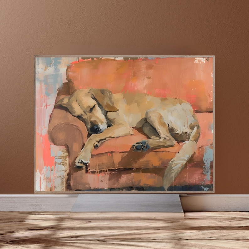 Sleeping Dog Wall Art, Dog Vintage Wall Art, Dog Drawing, Farmhouse Poster, Dog Gift, Funny Dog Poster, Animal Print, Animal Lovers, AI image 1