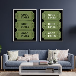 Trendige Wandkunstdrucke Retro Good Times Ticket Print, Retro Poster Bar Warenkorb, 7 verschiedene Farboptionen, 3er-Set, ästhetische Drucke