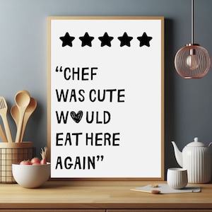 Poster Chef was cute, décoration de cuisine esthétique, art culinaire mignon, art mural cuisine, impression coeur minimaliste, impression d&#39;art chef noir, art numérique