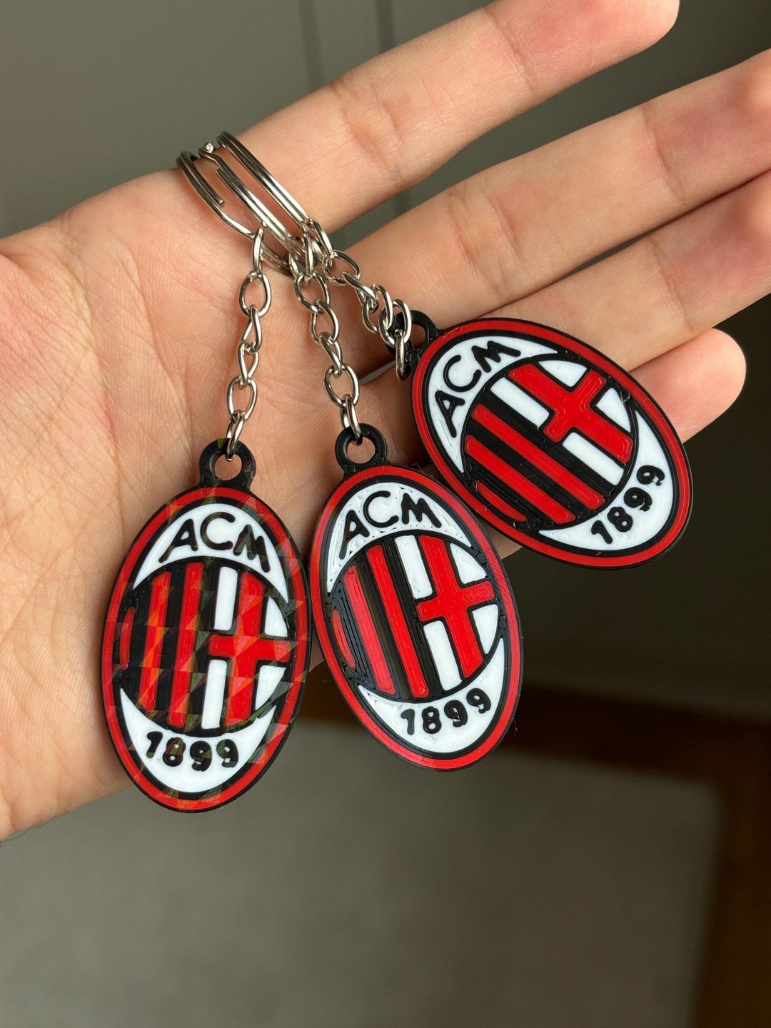 AC Milan Schlüsselanhänger Leder | Mit Reißverschluss Fach Für Autoschlüssel | Offizielles Logo