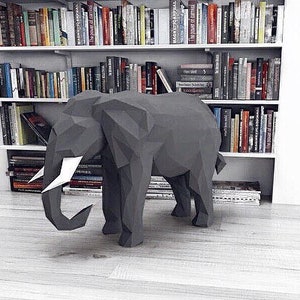 Großer Elefant Origami Papier Dekor - Digitale Dateien zum Papierbasteln. Druckbare PDF-Vorlage. 3D-Modell DIY
