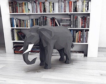 Duży słoń, dekoracja z papieru origami – pliki cyfrowe do tworzenia ozdób papierowych. Szablon PDF do druku. Model 3D DIY.