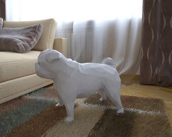 Boxerhund 3D-papperspyssel PDF-mall, gör-det-själv-pappersmodell