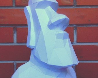 Moai Statue 3D Papercraft PDF Template, DIY Decor