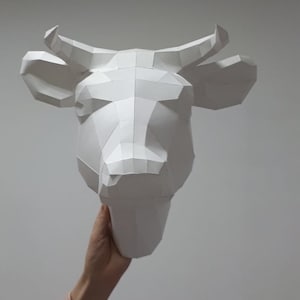 Koeienkop: digitale bestanden voor Papercraft. Afdrukbare pdf-sjabloon. 3D-origamimodel zelf maken. Wanddecoratie