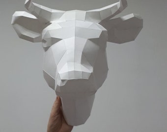 Cow head: Digital Files for Papercraft. Printable PDF Template. 3d Origami Model DIY. Wall decor