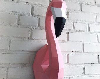 Flamingo: Origami decor - Digital Files for Papercraft. Printable PDF Template. 3d Origami Model DIY. Wall decor