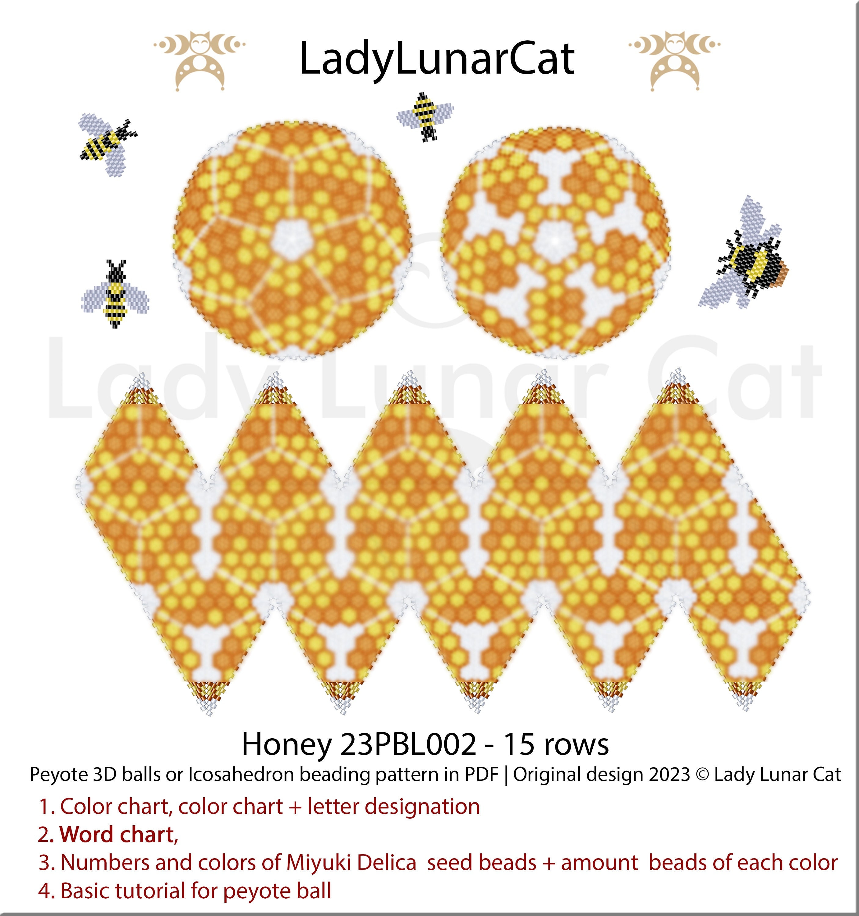 Peyote 3d Ball Pattern for Beading | Beaded Icosahedron Honey 23PBL002 ...